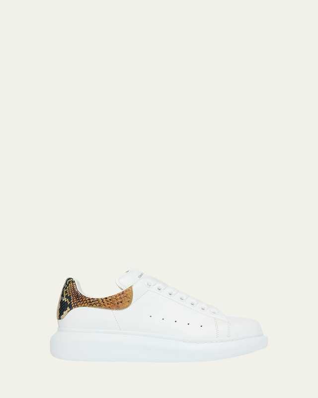 Snakeskin-Print Leather Oversized Low-Top Sneakers